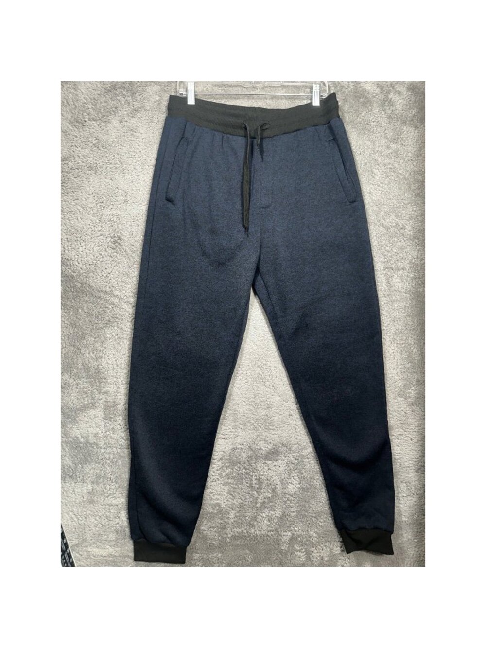 Real Essentials Jogger Pants Mens L Navy Blue Marled Fleece Lined Athletic Sweat